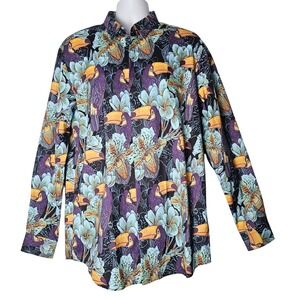 Bespoke Life Toucan Floral Button Down Shirt Long‎ Sleeve Men Novelty Print XL
